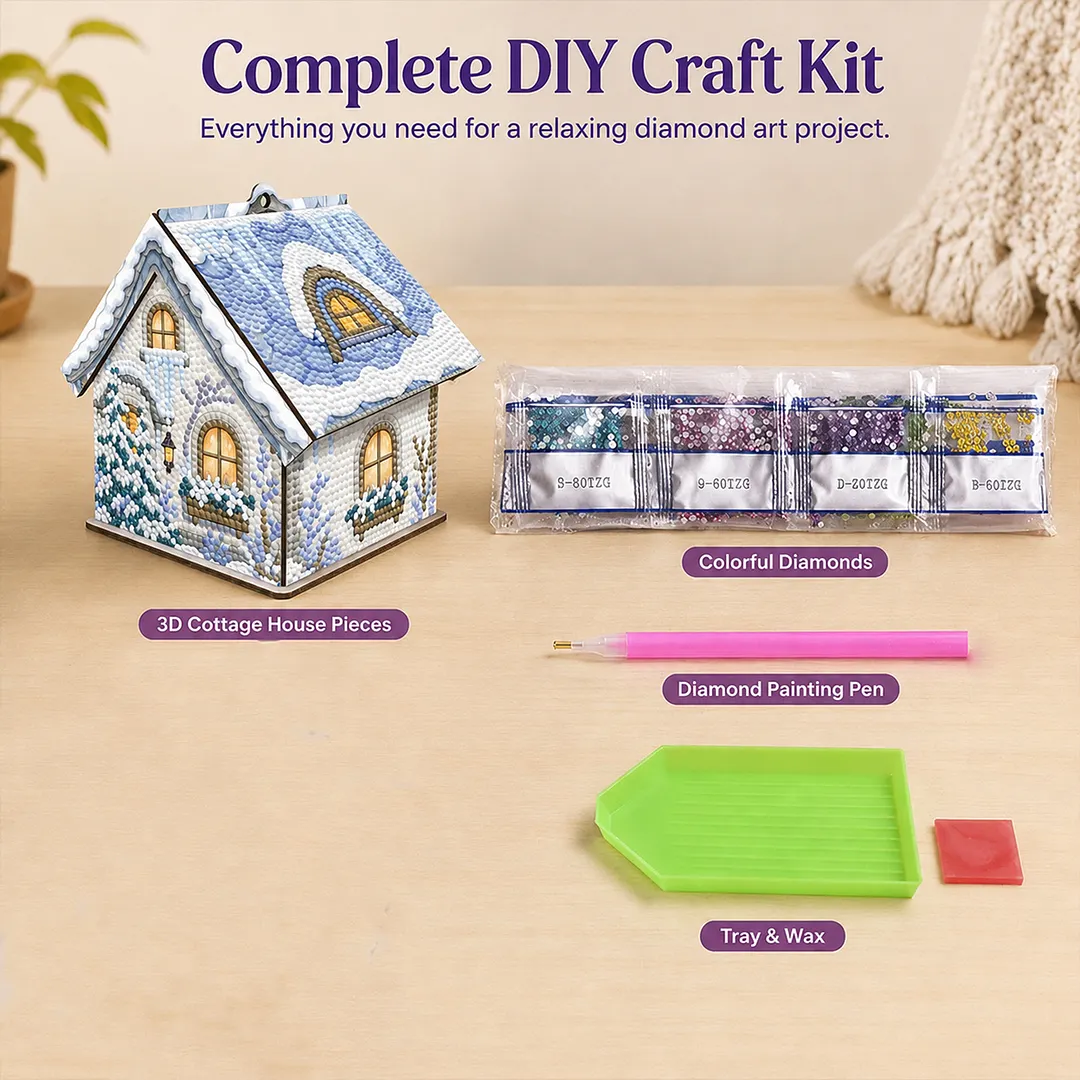 DIY Wooden House Diamond Art Painting Kit for Adults Home (Winter snowfield)