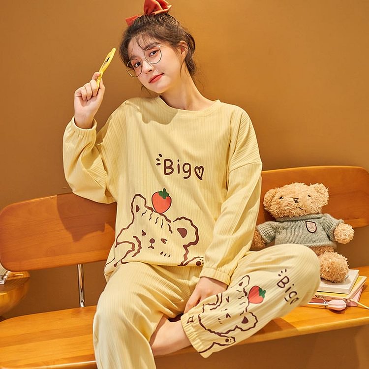 Cute Bear Letter Home Cotton Pajamas Set - Modakawa modakawa