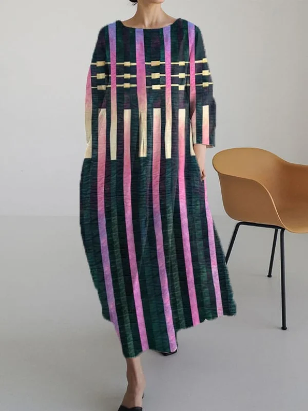 Women's Vintage Striped Pattern Casual Print Dress