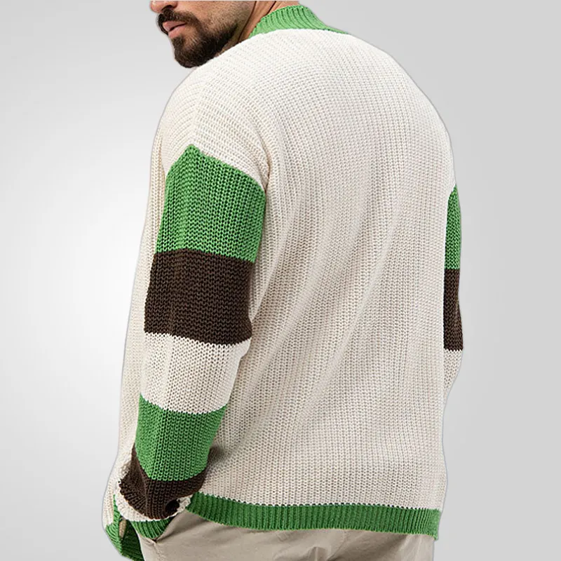 Uveng Uveng Men's Knitted Shirt Loose Color Knitted Jacket Thick Knit Sweater Man SY0105