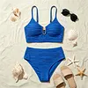 Ruched High-Waisted Bikini Set with Gold Paperclip Detail, 100% Swimwear for Beach Vacation by Inlyline