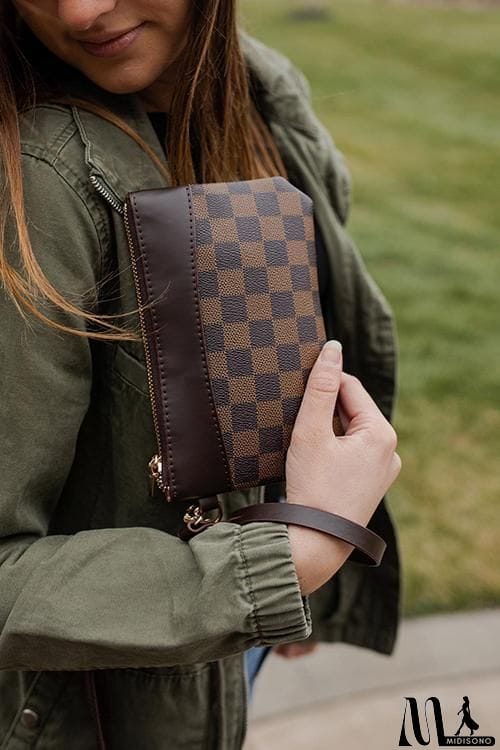 MidiSono - Check Tote Handbag with Clutch Wallet