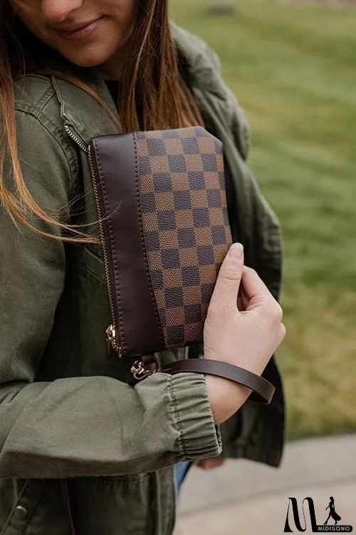 MidiSono - Check Tote Handbag with Clutch Wallet