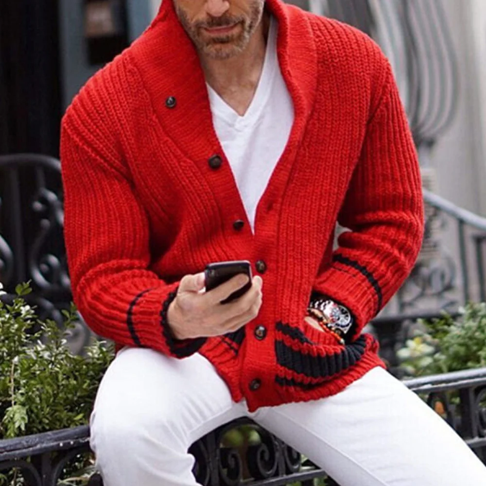 Men's Solid Color Semi-Turtleneck Sweater Cardigan Coat