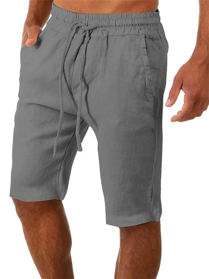 Men's Linen Shorts Summer Shorts Pocket Drawstring Elastic Waist Plain Comfort Outdoor Daily Going Out Linen / Cotton Blend Fashion Streetwear Black White-Cosfine