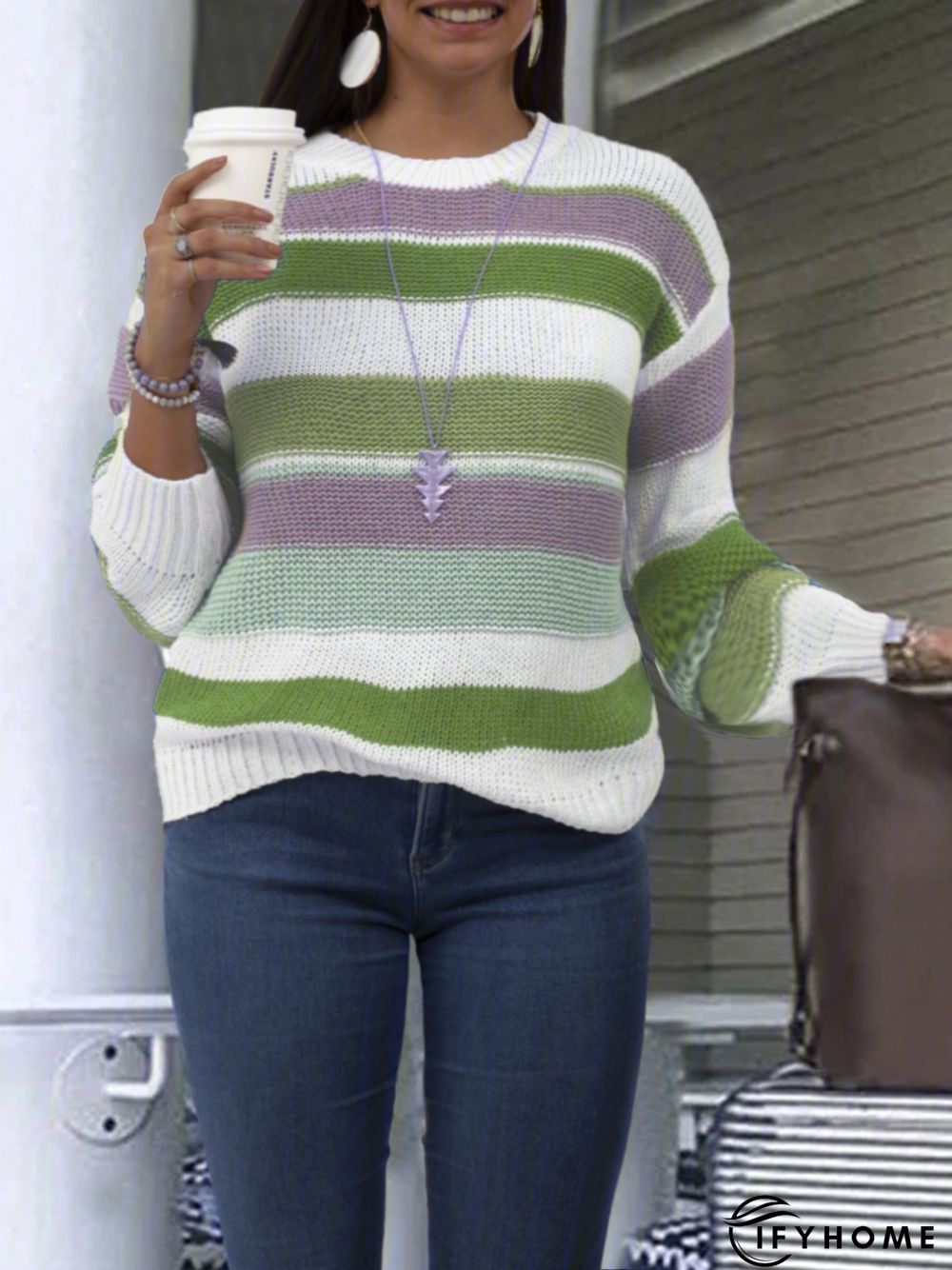 Multicolor Striped Long Sleeve Statement Sweater | IFYHOME