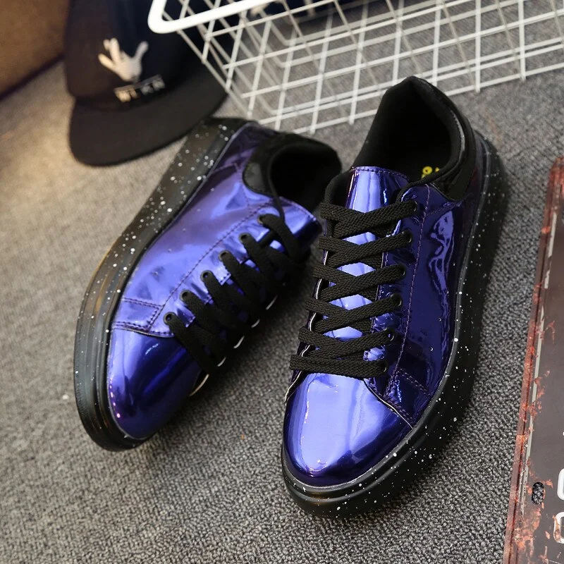 Qengg Purple Luxury Mens Casual Shoes Mirrors Glossy Designer Sneakers Men Casual Comfort Men Mirrors Shoes zapatos de hombre