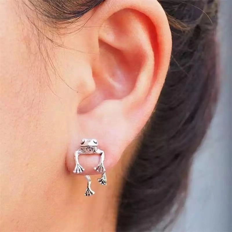 Wish New Vintage Silver Frog Earrings Women's  Trendy Classical Ethnic Style Elegant Old Earrings Necklace