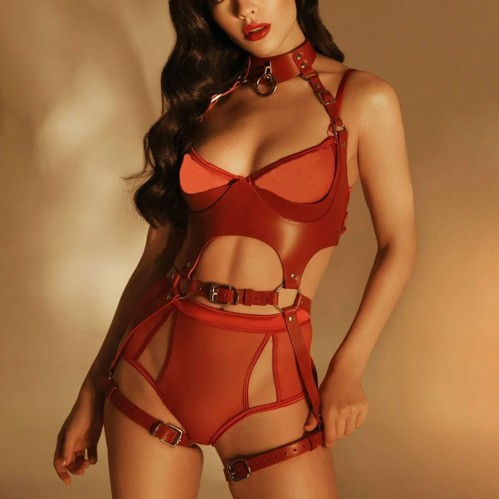 Billionm Fullyoung Leather Harness Set Women Body Bondage Sexy Lingerie Erotic Chest Cage Garter Belt Stockings Goth Suspender Clothing