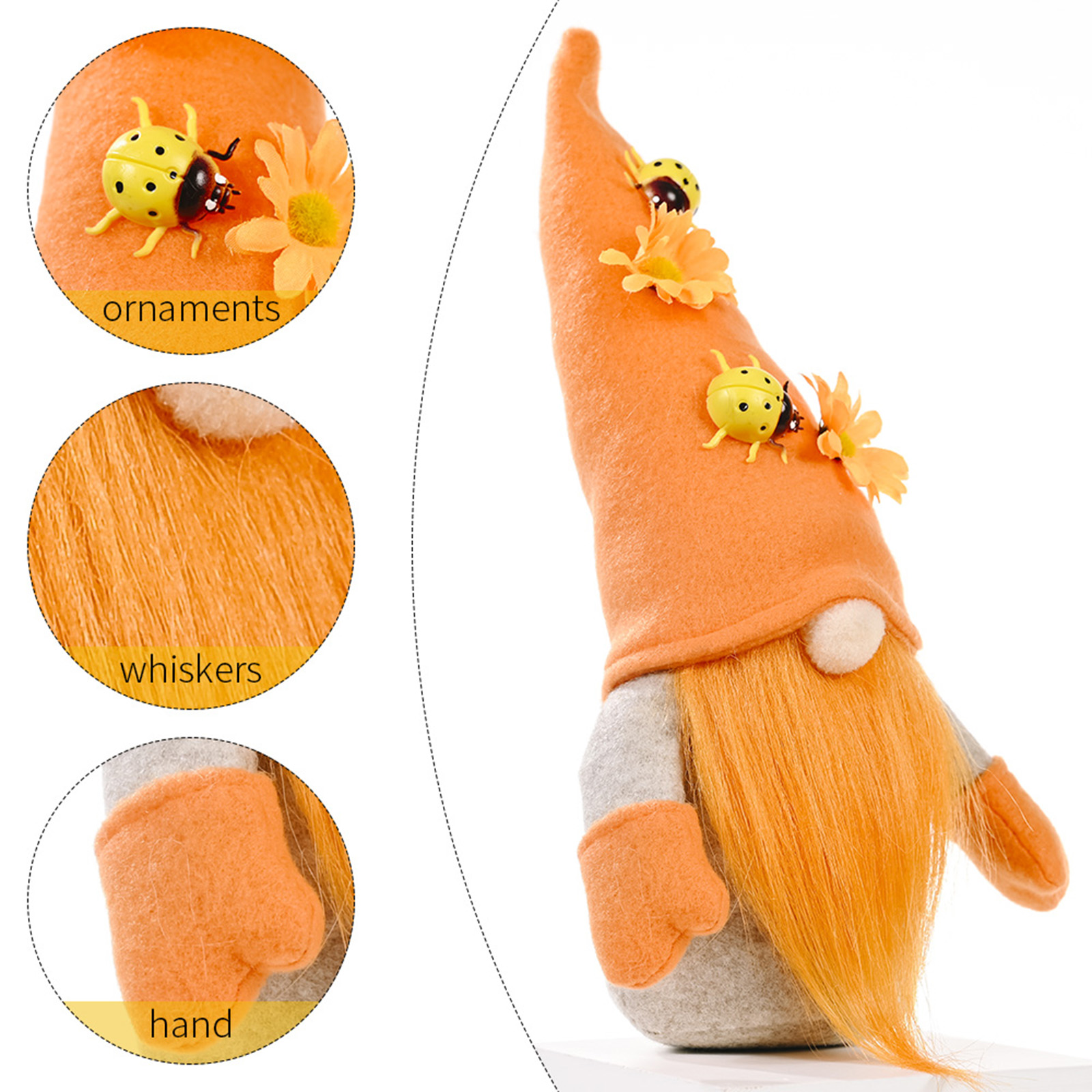 

Ladybug Sunflower Gnome Doll Faceless Dwarf Elf Doll Harvest Ornaments, 501 Original