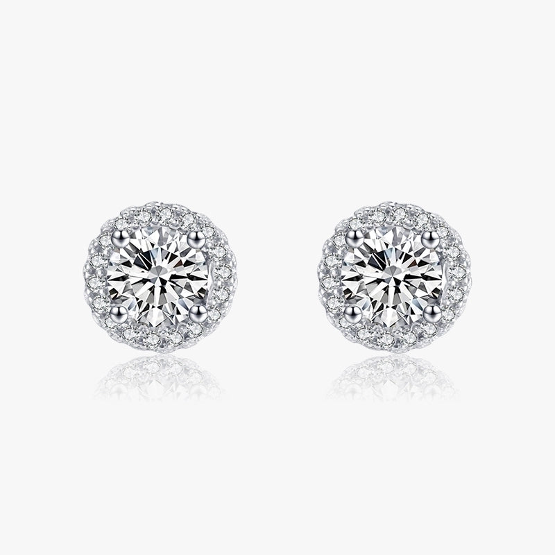 1 Pair 925 Sterling Silver Zircon Round Ear Studs
