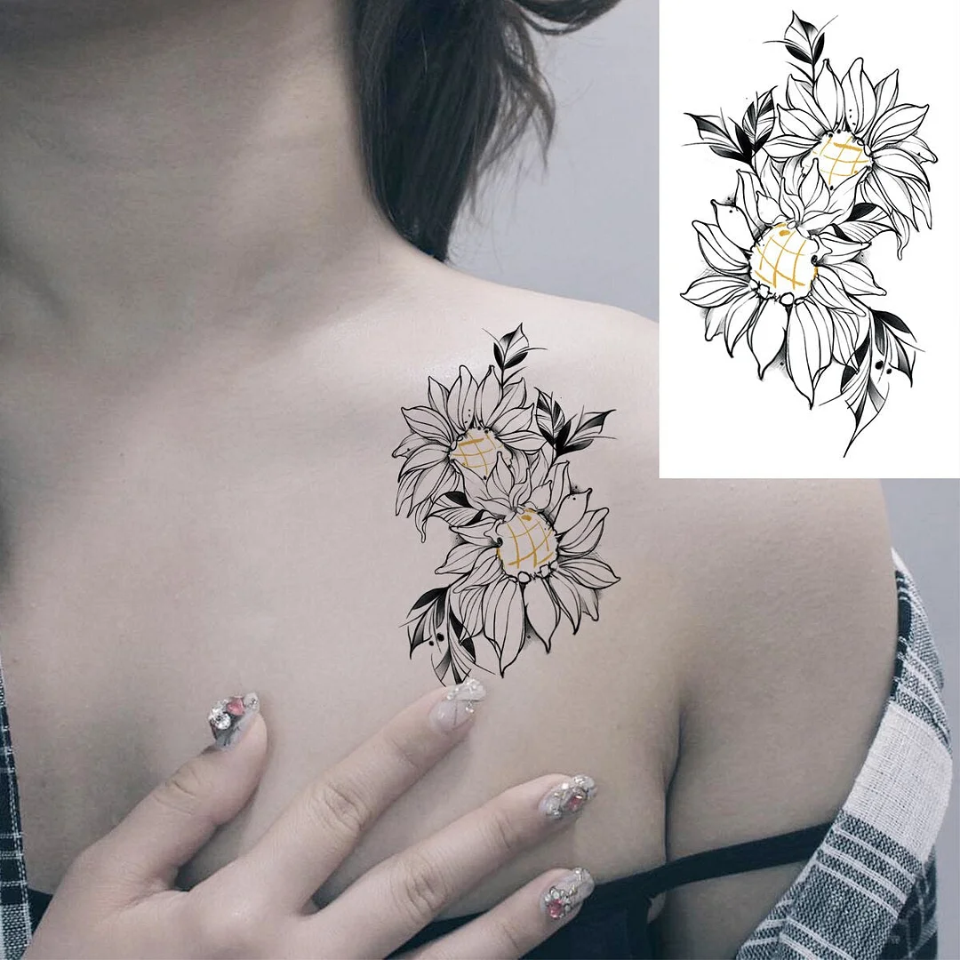 Watercolor Flower Butterfly Temporary Tattoos For Women Kids Feather Whale Moon Crealistic Fake Tattoo Wrist Washable Tatoos