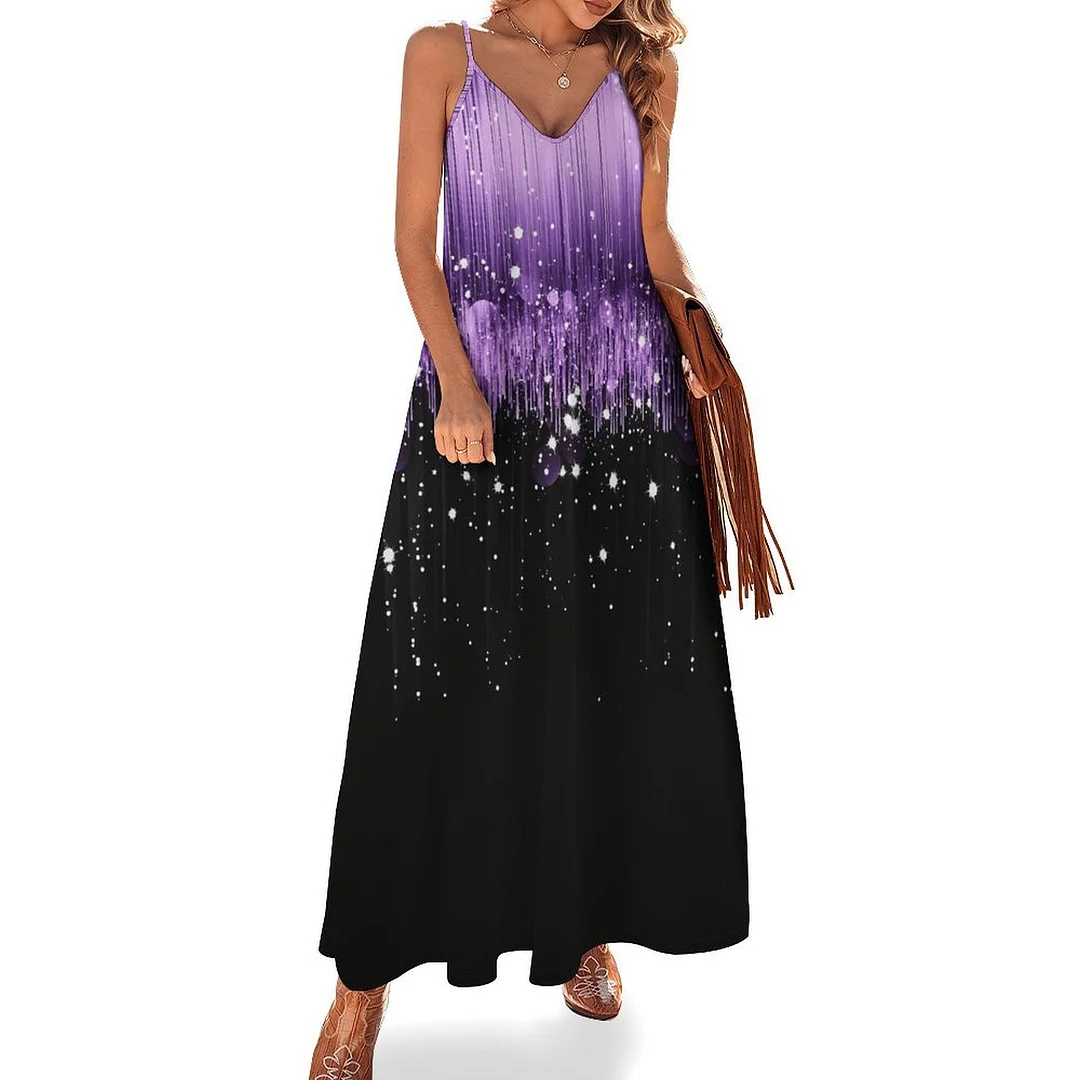 Style & Comfort for Mature Women Plus Size Printed Sling Casual Women Maxi Dress in Pattern Ray, Purple, Black