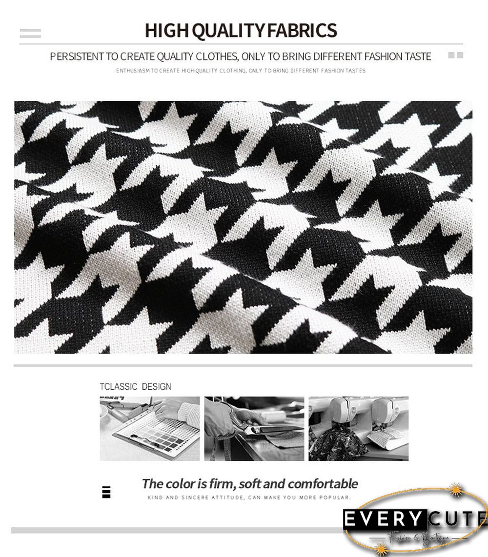 Long-sleeved Thousand Bird Geiger V Collar Bottom Knitted Sweater Girl