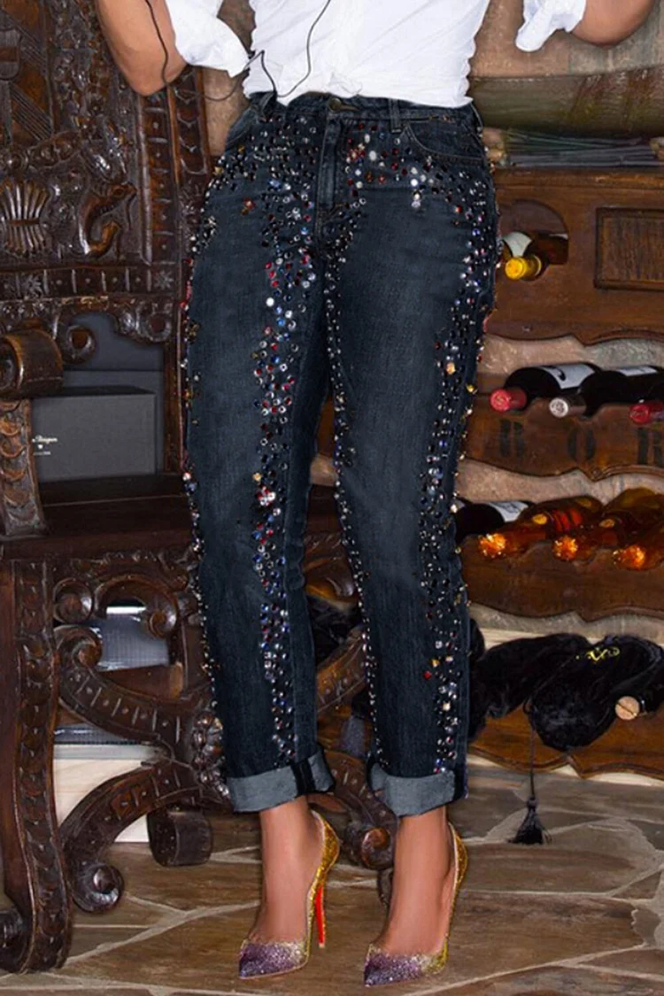 Plus Size Daily Blue Casual Drilling Pocket Denim Jeans [Pre-Order] 2024 - Xpluswear