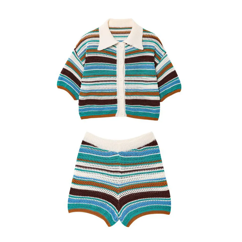Nigikala Nigikala 2025 New Crochet POLO Shirt Knitted Knitted Blouse Shorts Set B62049
