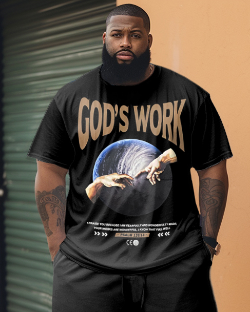 Men's Plus Size God's Work.Psalm 139:14 Two-piece Set
