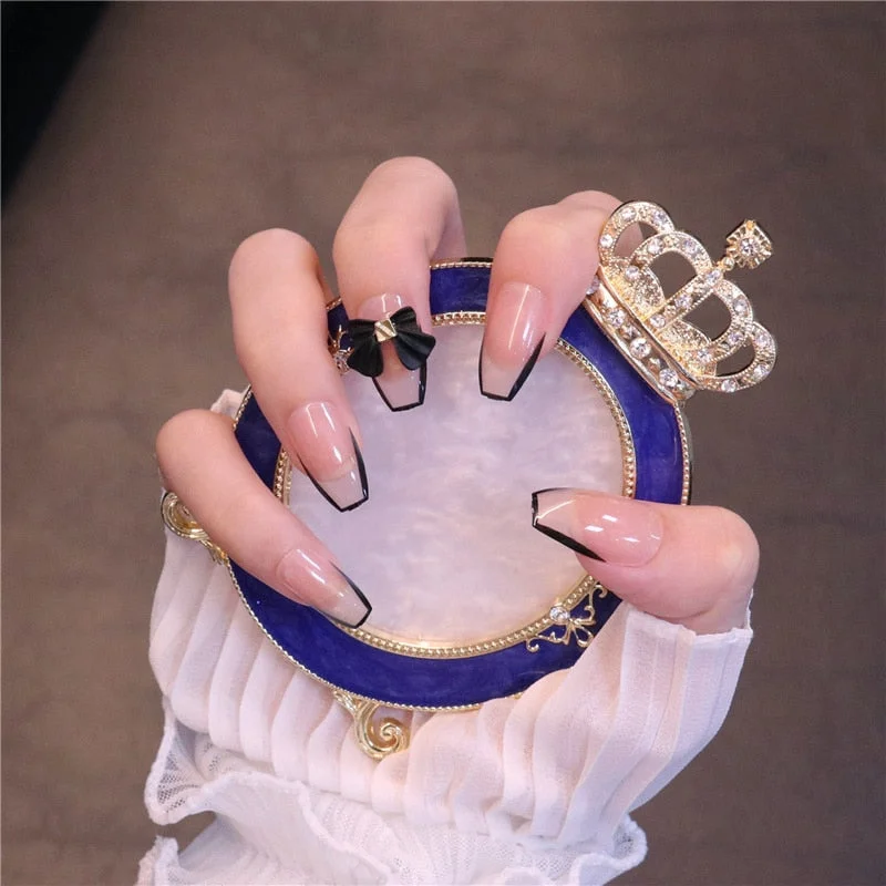 24pcs Nude Color Nude Color Gold Foil acrylic nail pre decoration Wearable Round Head Fake Nails with Glue Girls Hands Deco TY-Nail Inspo