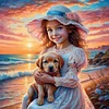 Fille et chien-rond drill diamond painting-30*30cm