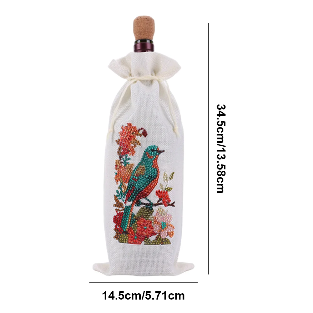 DIY Flower Diamond Painting Burlap Wine Gift Bags Label Liquor Bottle Covers