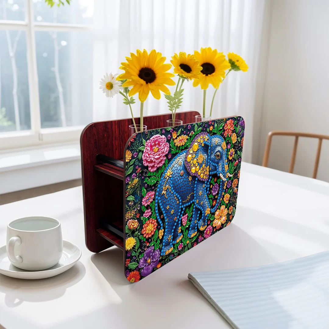 Elephant DIY Flower Vase Wooden Double Sided Desktop Diamond Art Kit Home Decor
