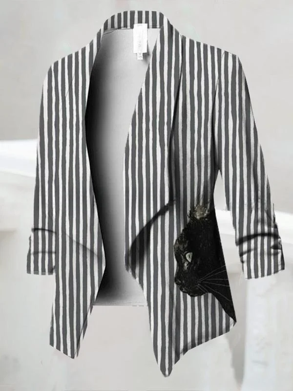 Women's Flip Collar Striped Printed Suit.