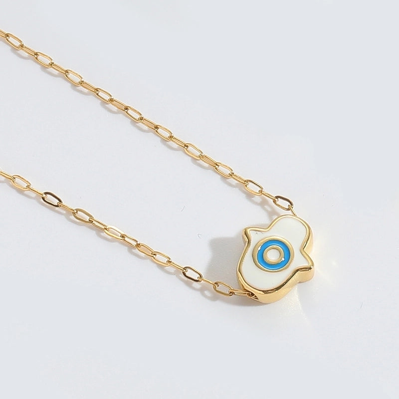 Copper 14K Gold Plated Enamel  Pendant Necklace