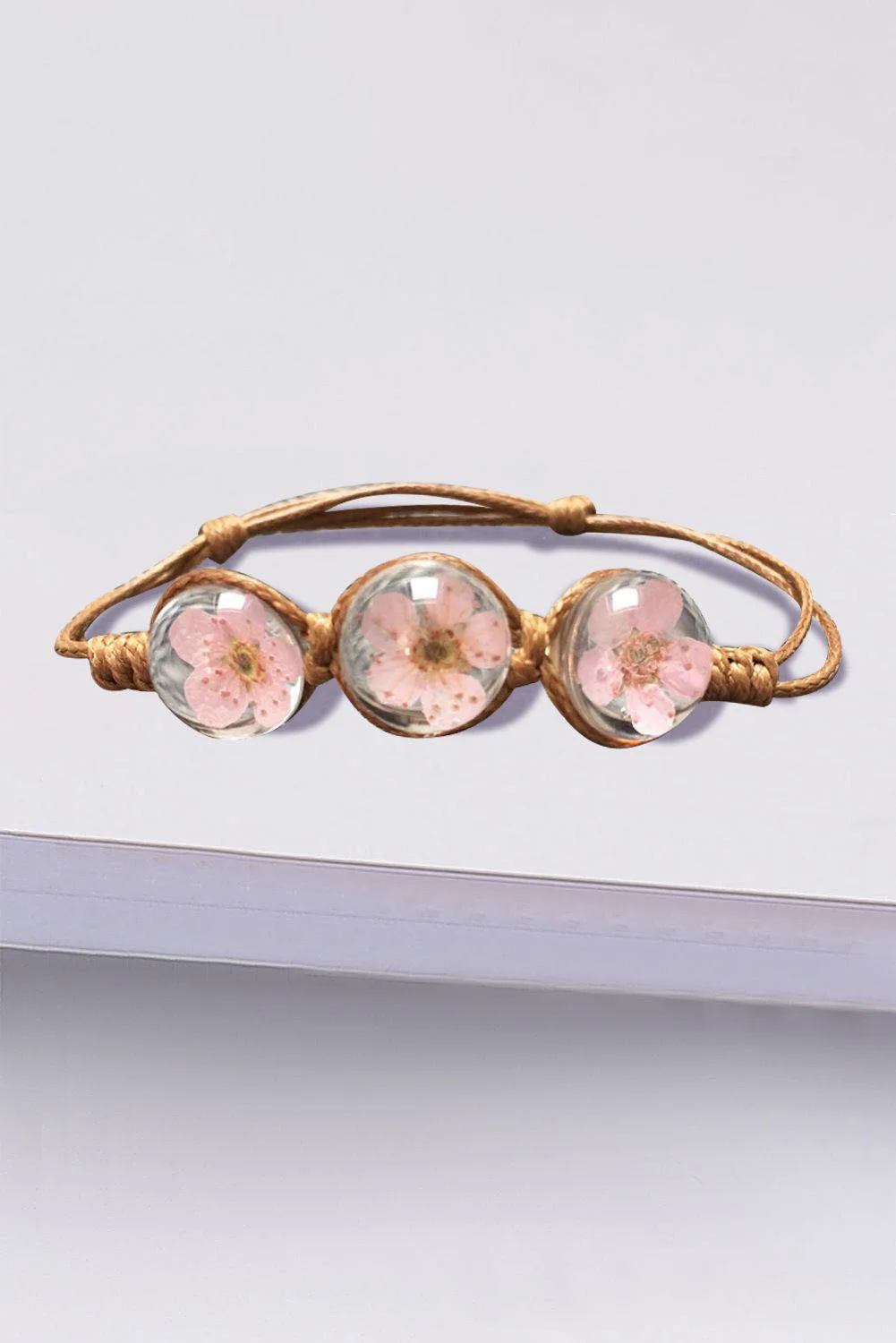 Cherry Blossom Gemstone Glass Adjustable Rope Strand Bangle Bracelet