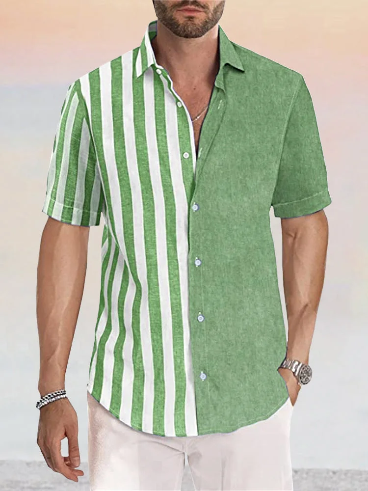 Casual Linen Style Stripe Splicing Shirt
