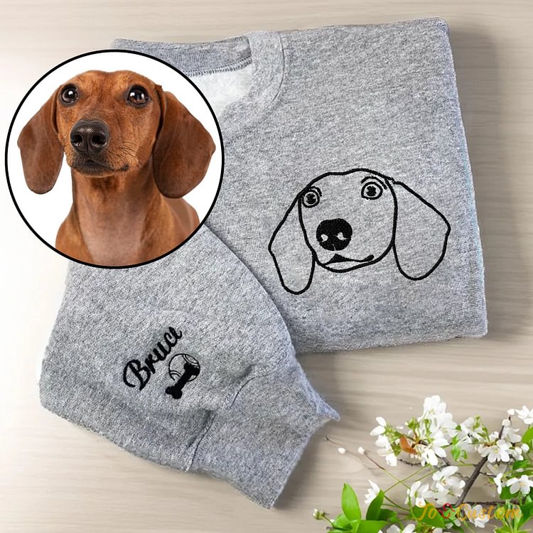 TOSCUSTOM™ Dachshund Sweatshirt or Hoodie Custom Embroidered Gift from Your Dog Photo