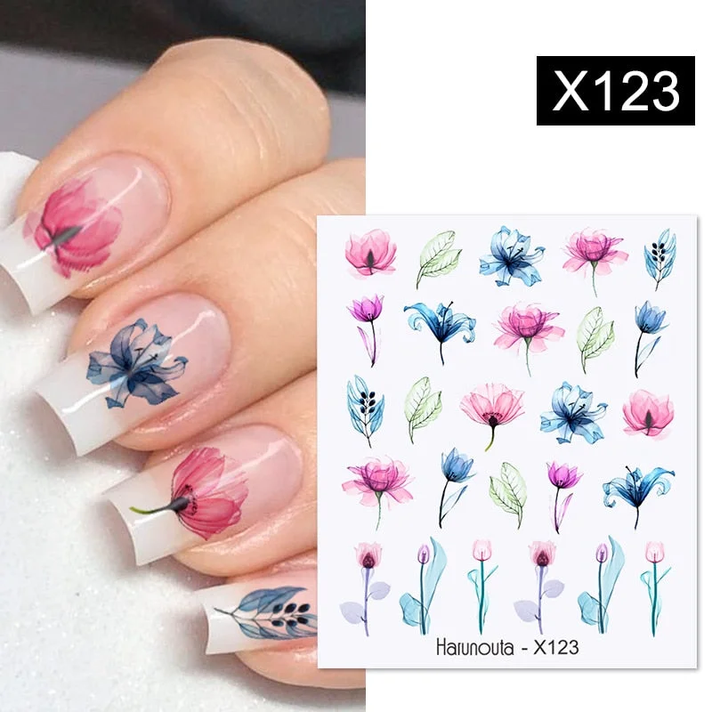 Harunouta Autumn Water Nail Decal And Sticker Flower Leaf Tree Green Simple Summer DIY Slider For Manicuring Nail Art Watermark