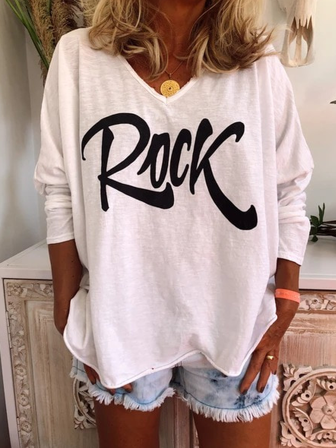 Printed Casual V Neck Long Sleeve Shirts & Tops