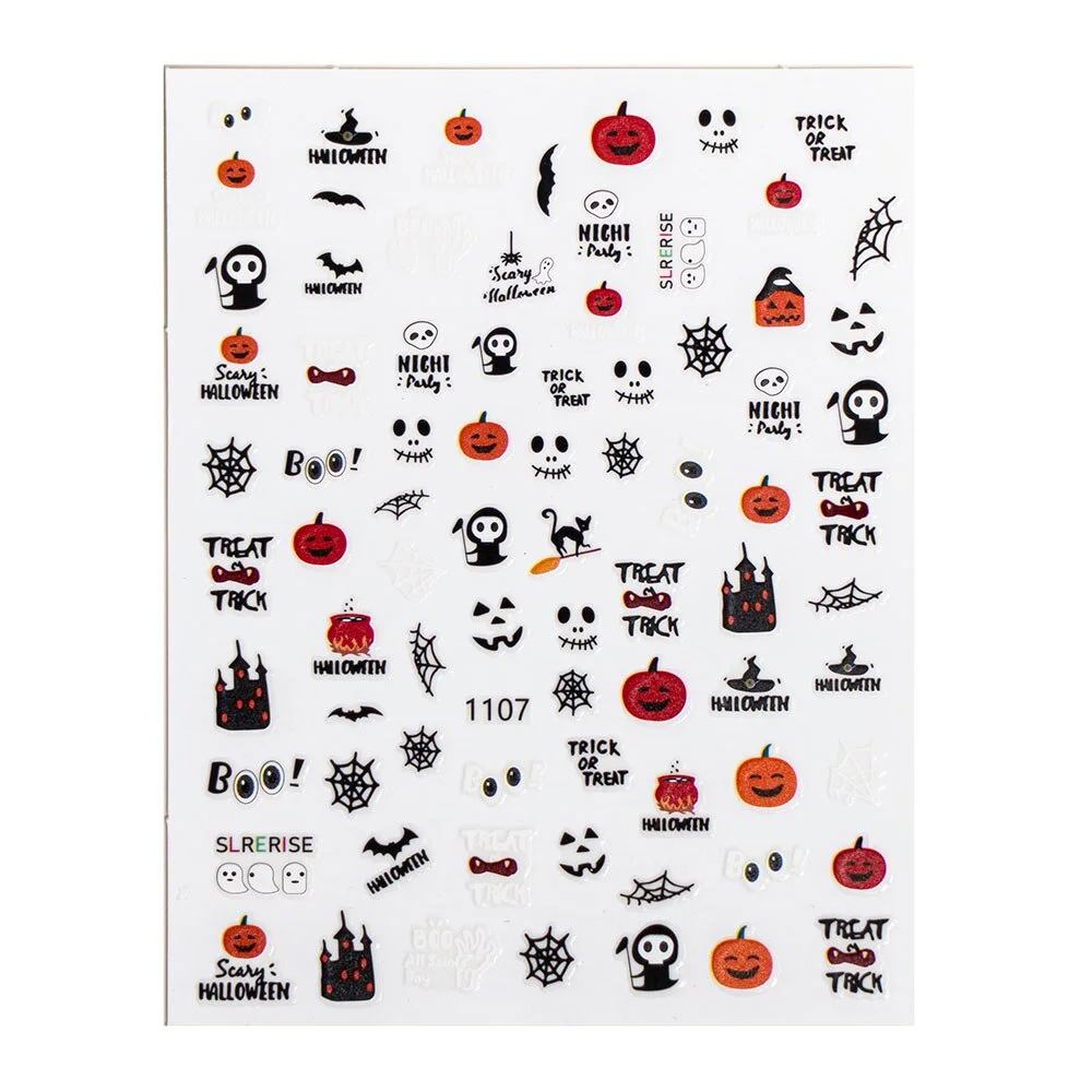 Halloween Theme Nail Art Stickers Slider Wraps Decals Pumpkin Lantern Skeleton Spider Vampire Manicure Tool Fingernail Decor-Nail Inspo