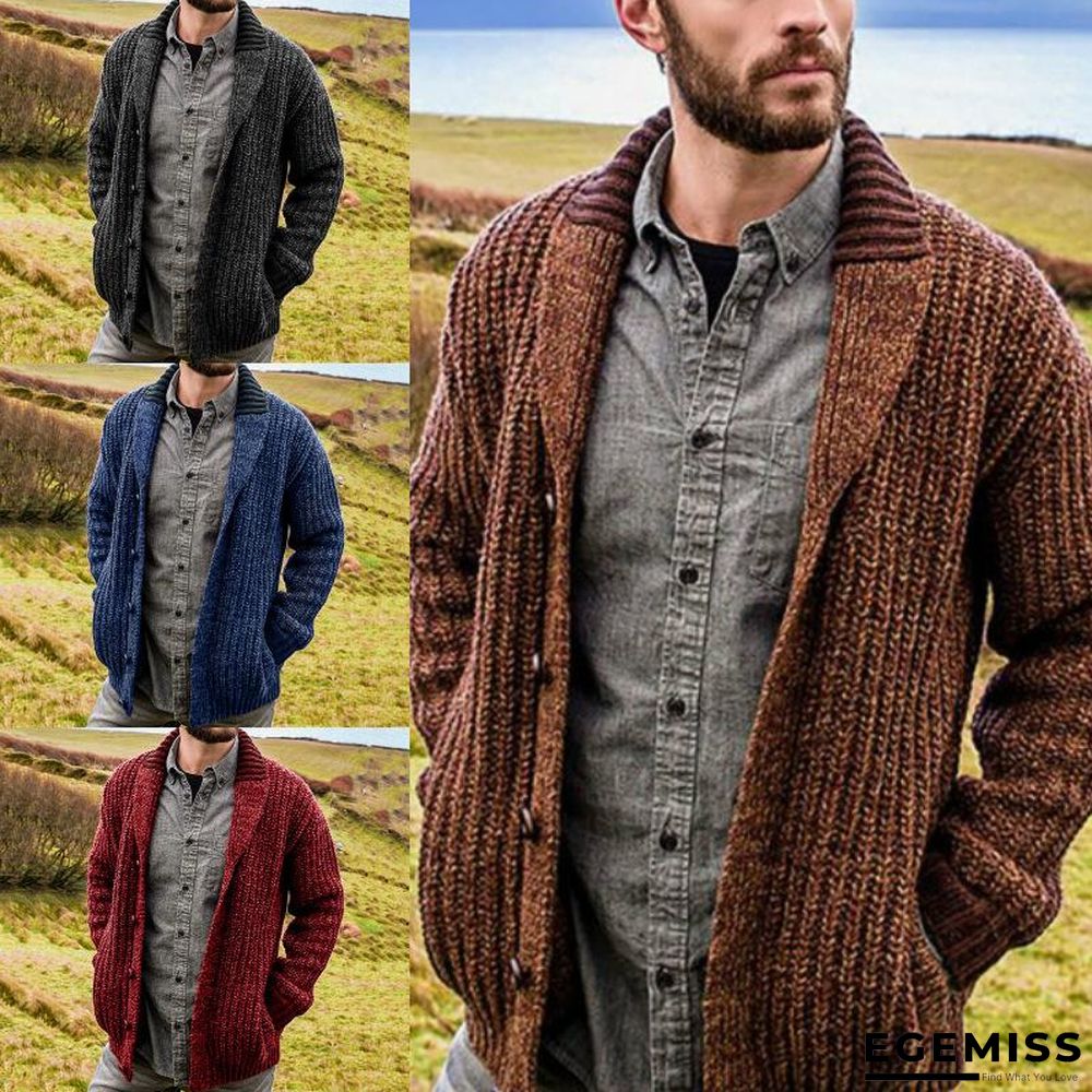 Autumn and Winter Men's Cardigan Solid Color Long Sleeve Knitted Sweater Coat | EGEMISS