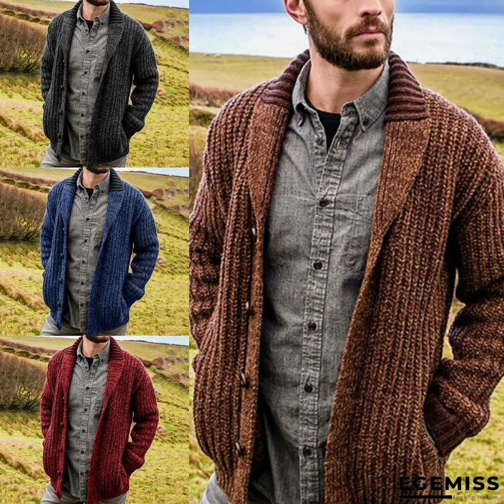 Autumn and Winter Men's Cardigan Solid Color Long Sleeve Knitted Sweater Coat | EGEMISS