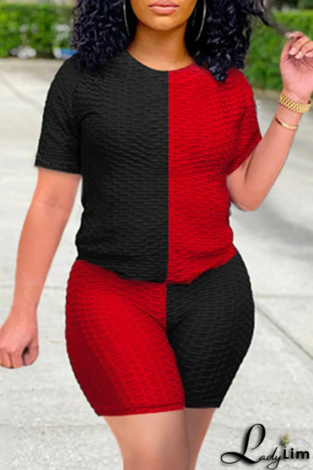 Yellow Grey Fashion Casual Solid Patchwork O Neck Short Sleeve Two Pieces