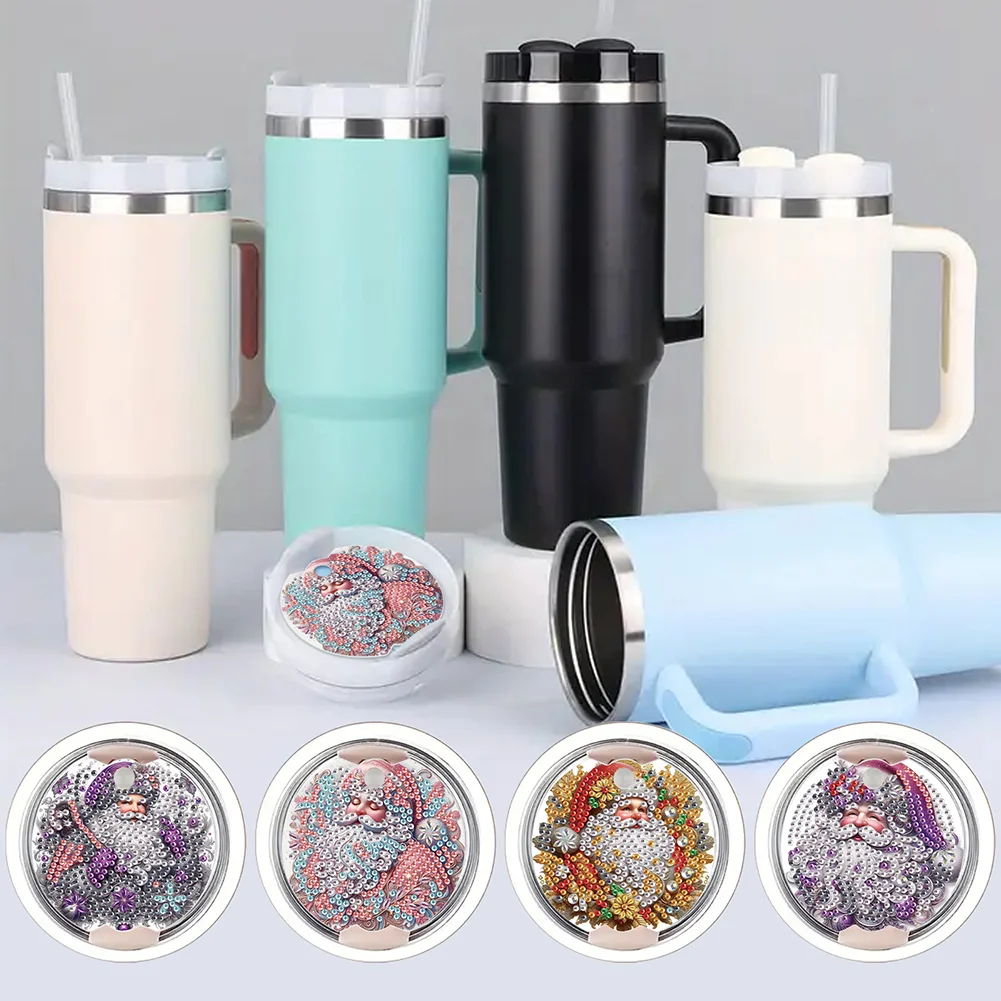 8pcs Christmas Halloween DIY Diamond Art Cup Lid Accessories Tumbler Lid Plate