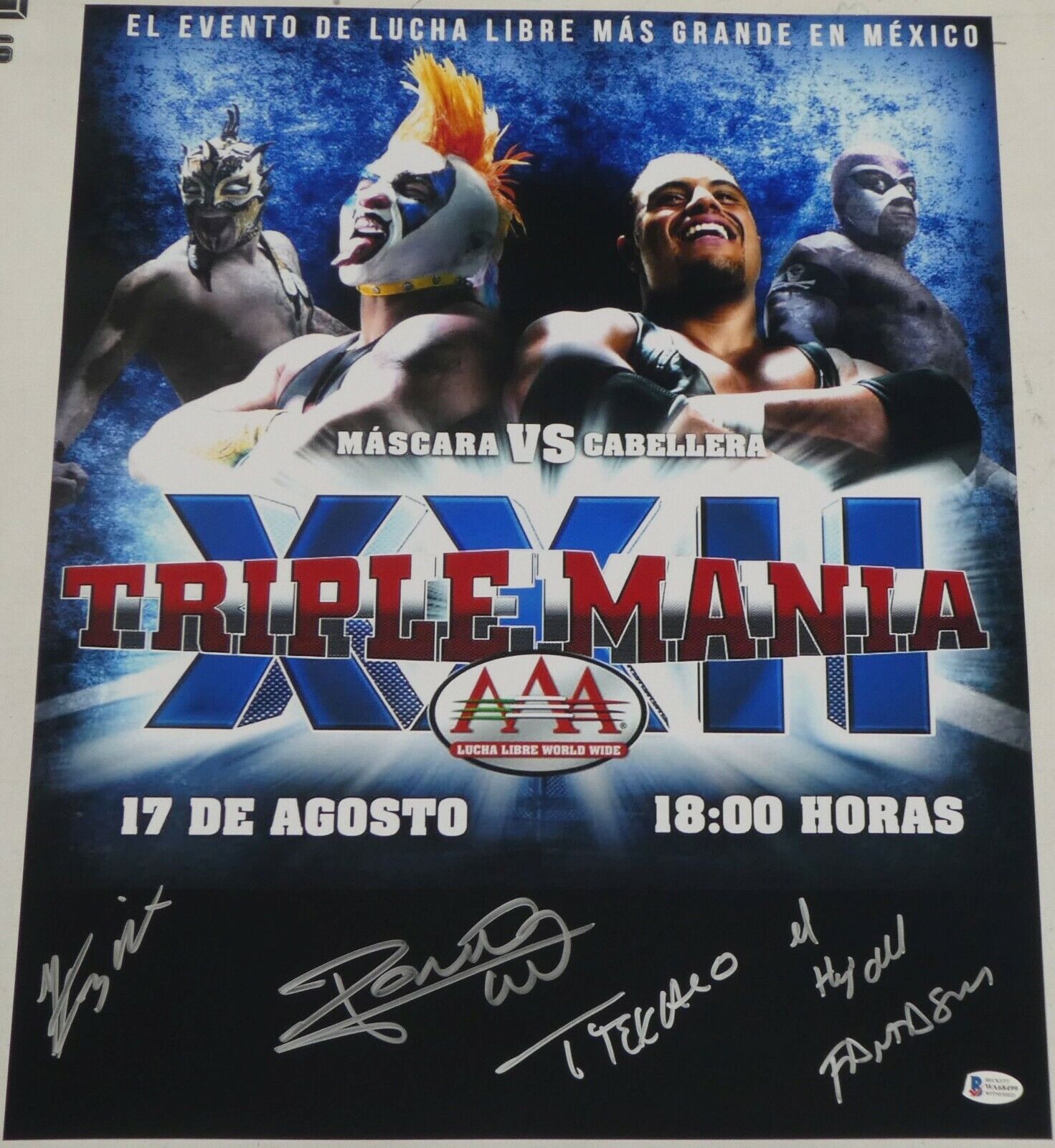 El Hijo del Fantasma Rey Fenix Texano Jr Psycho Clown Signed 16x20 Photo Poster painting BAS COA