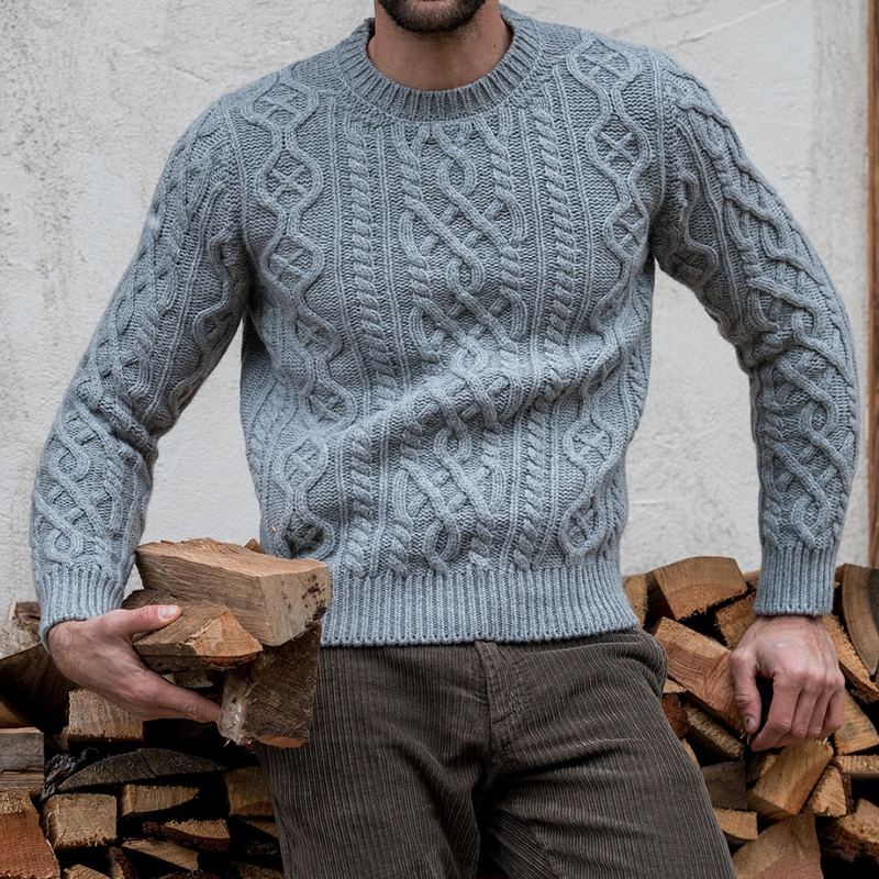 Men'S Retro Aran Knitted Art Crew Neck Cozy Knit Sweater wearshes
