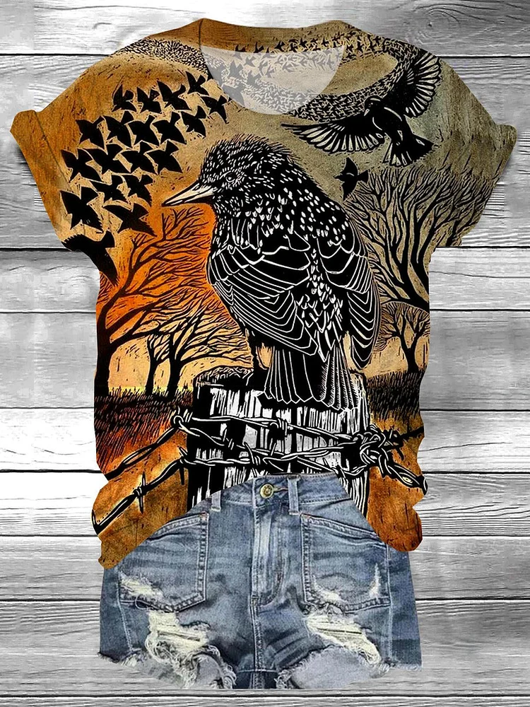 BIRD FOREST CREW NECK T-SHIRT