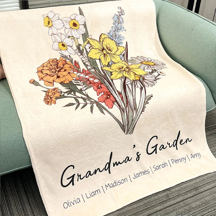 Loveyoufancy Customized Birth Flower Family Bouquet Blanket