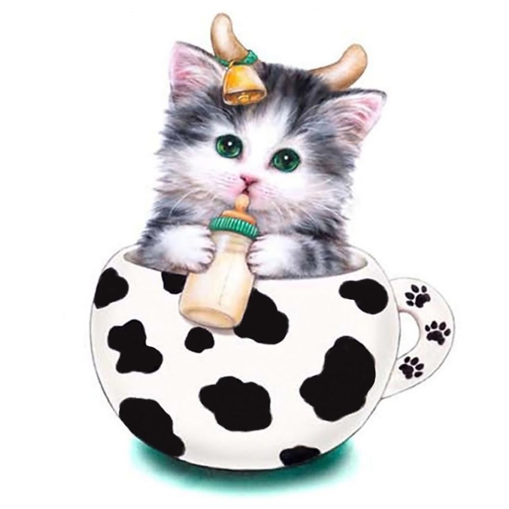 

30*30CM - Cup Cat Baby - Round Drill Diamond Painting, 501 Original
