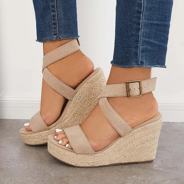 Criss-cross Ankle Strap Espadrille Wedge Platform Sandals