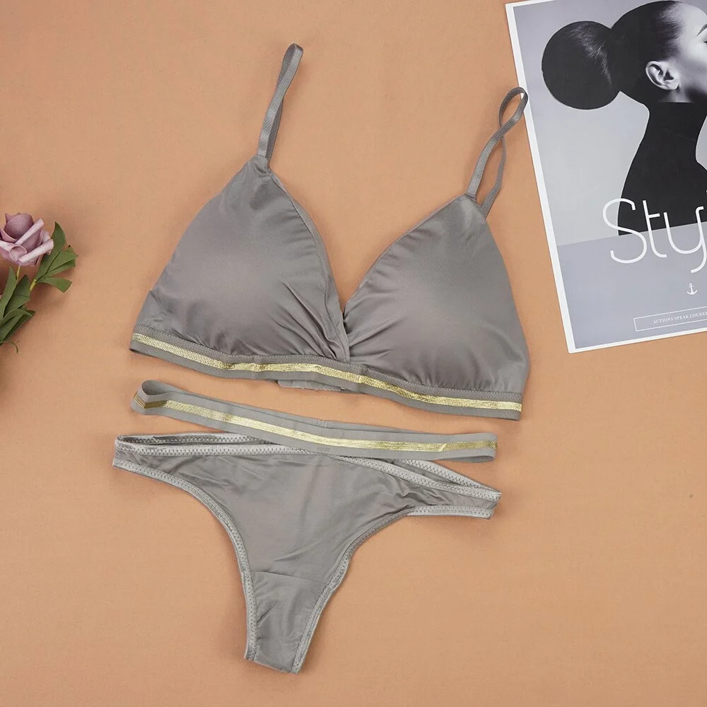 Billionm Women's Lingerie Bra Thong Sets Woman Bralette Active Bras Seamless Wire Free Ice Silk Bras Panties Underwear Set For Woman