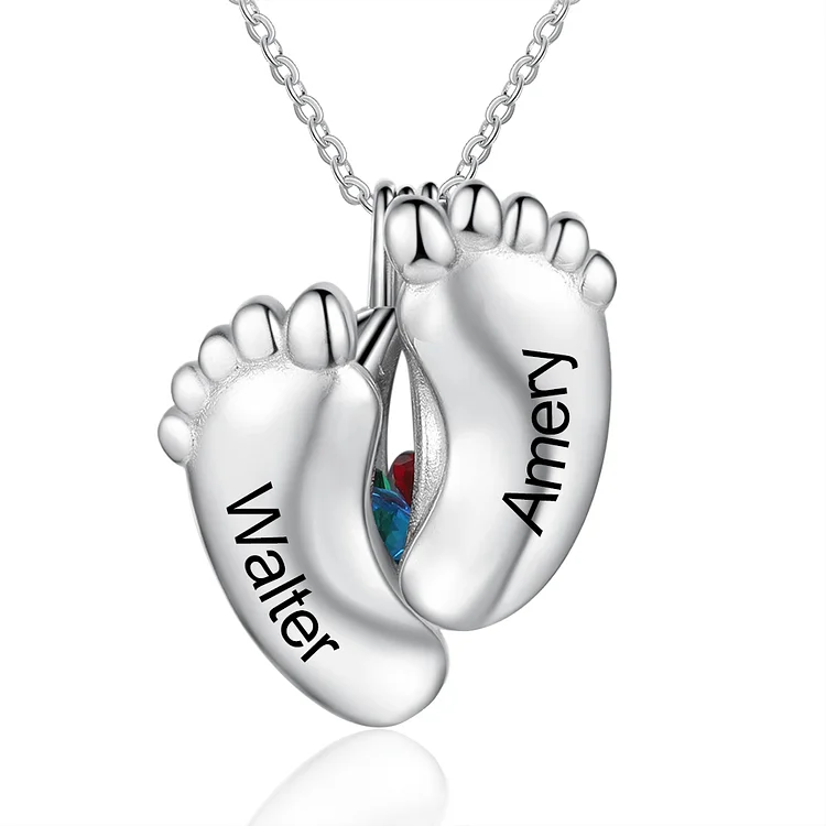Personalized Baby Feet Cage Necklace with 3 Birthstones Gifts for Mother