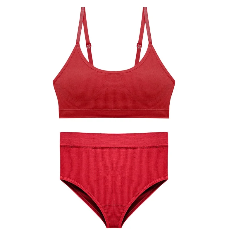 CINOON Seamless Tanks Tops Bras Set Female Underwear Wireless Bra Crop Top Women High Waist Underpants Soft Bralette Lingerie