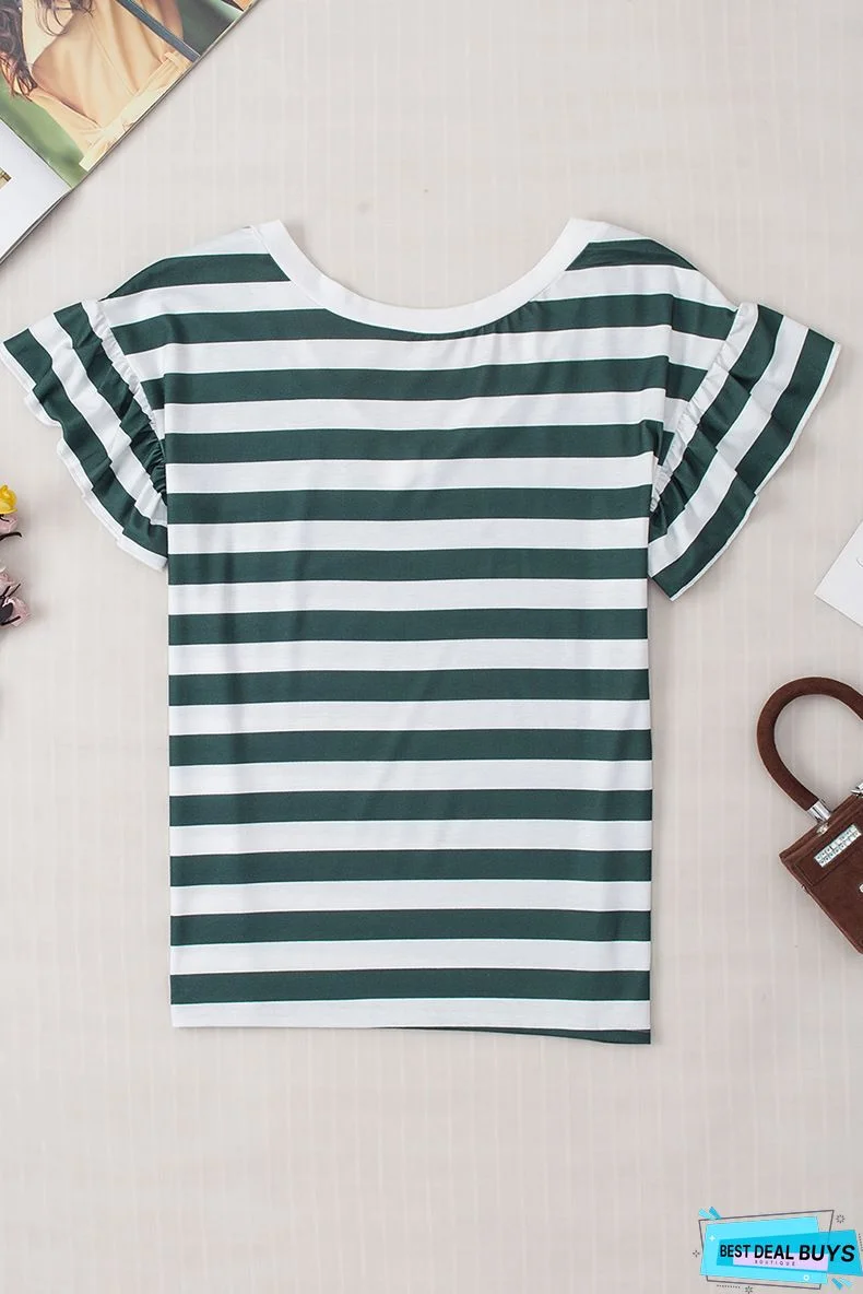 Half Sleeve Striped Casual Shift Tops