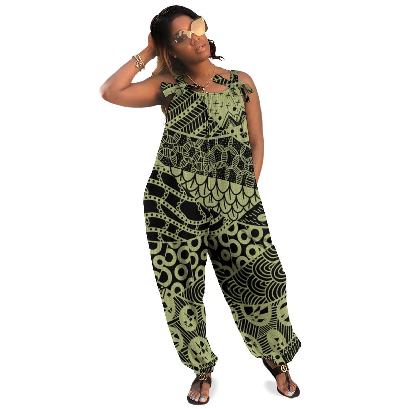 Plus Size Women Rompers Summer Casual Loose Thin Strap Jumpsuit Athleisure Smocked Jumpsuit Boho Style Long Length Pockets