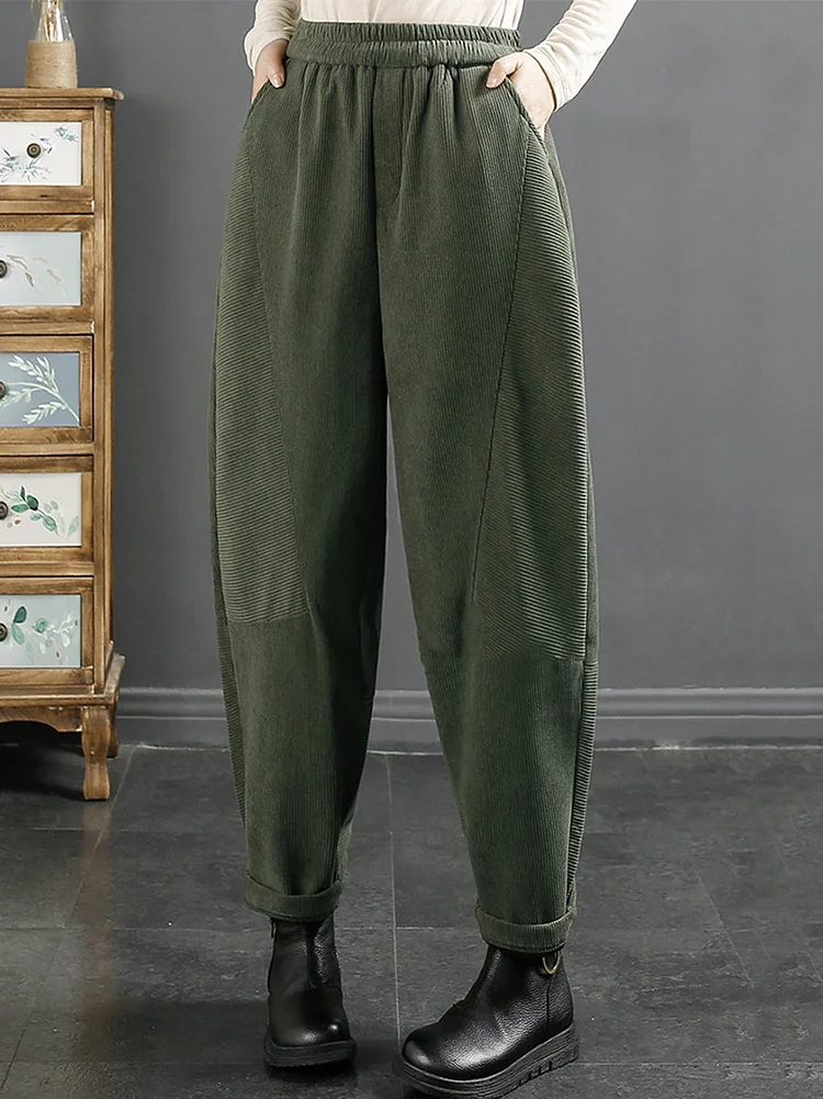 Plus Size Women Vintage Croduroy Plush Warm Harem Pants