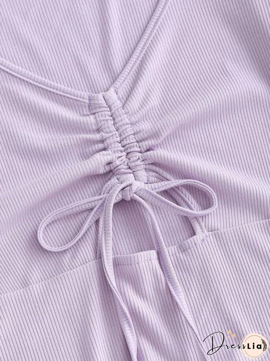 Cut Out Ribbed Cinched Front Tee for Women